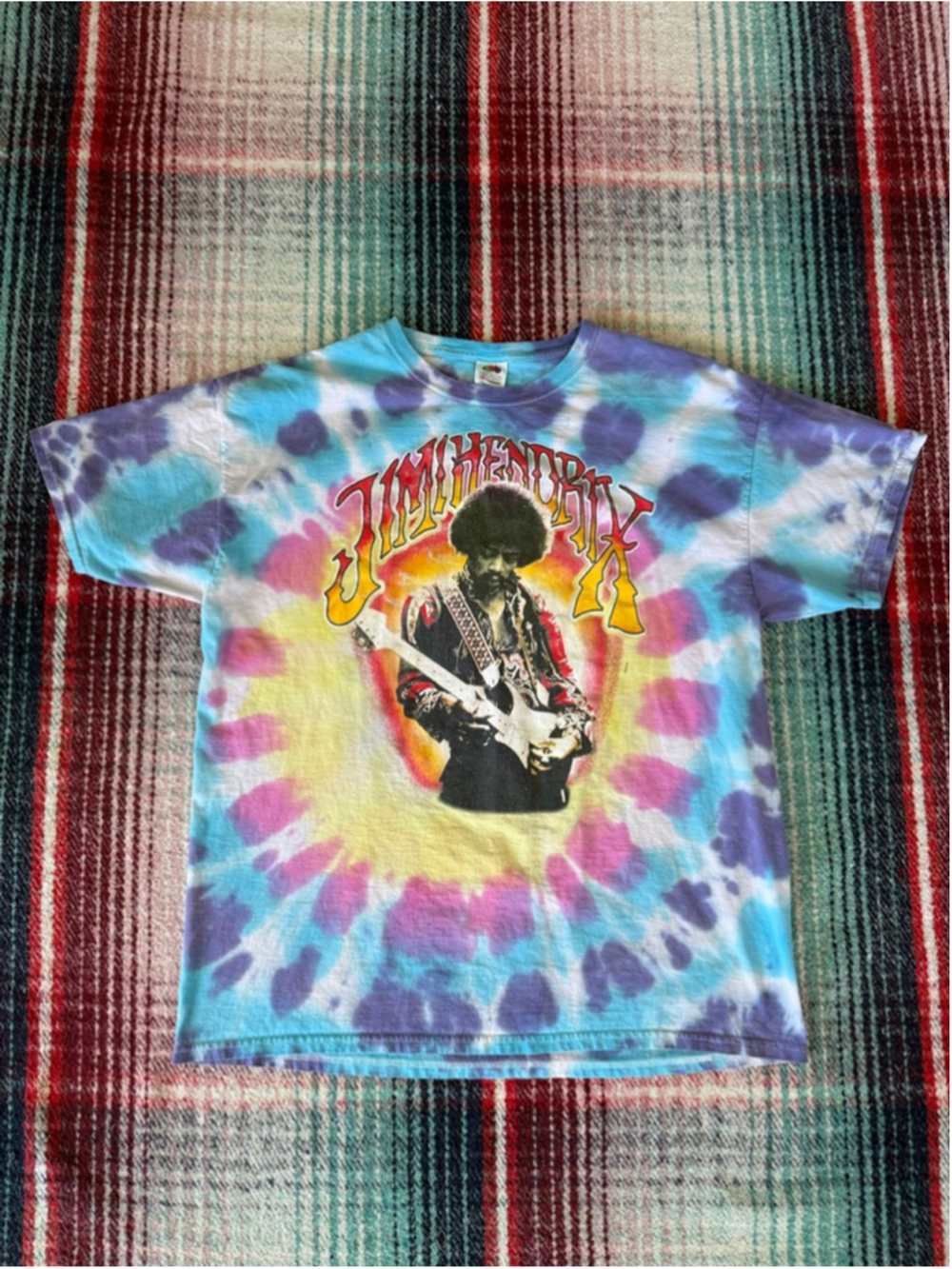 Vintage Fruit of the Loom Jimi Hendrix Tie-Dye Tee XL Blue Purple